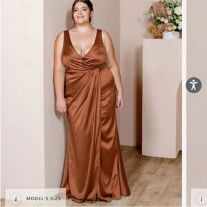 Elegant Satin Brown Evening Gown